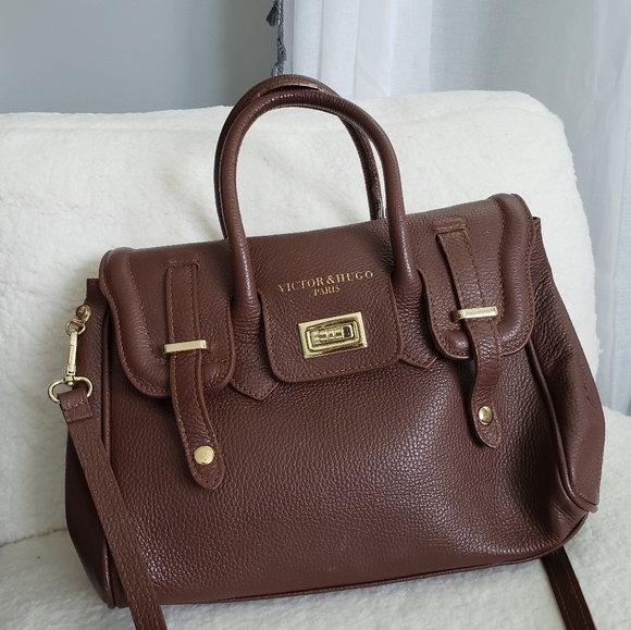 Victor & Hugo Paris Brown Leather Satchel With Crossbody Strap - Picture 1 of 8